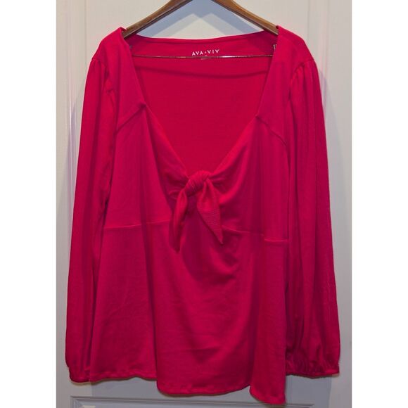 Ava & Viv Tops - Ava & Viv Tie Front Blouse 3X Plus Size Hot Pink Puff Sleeve Barbiecore Top